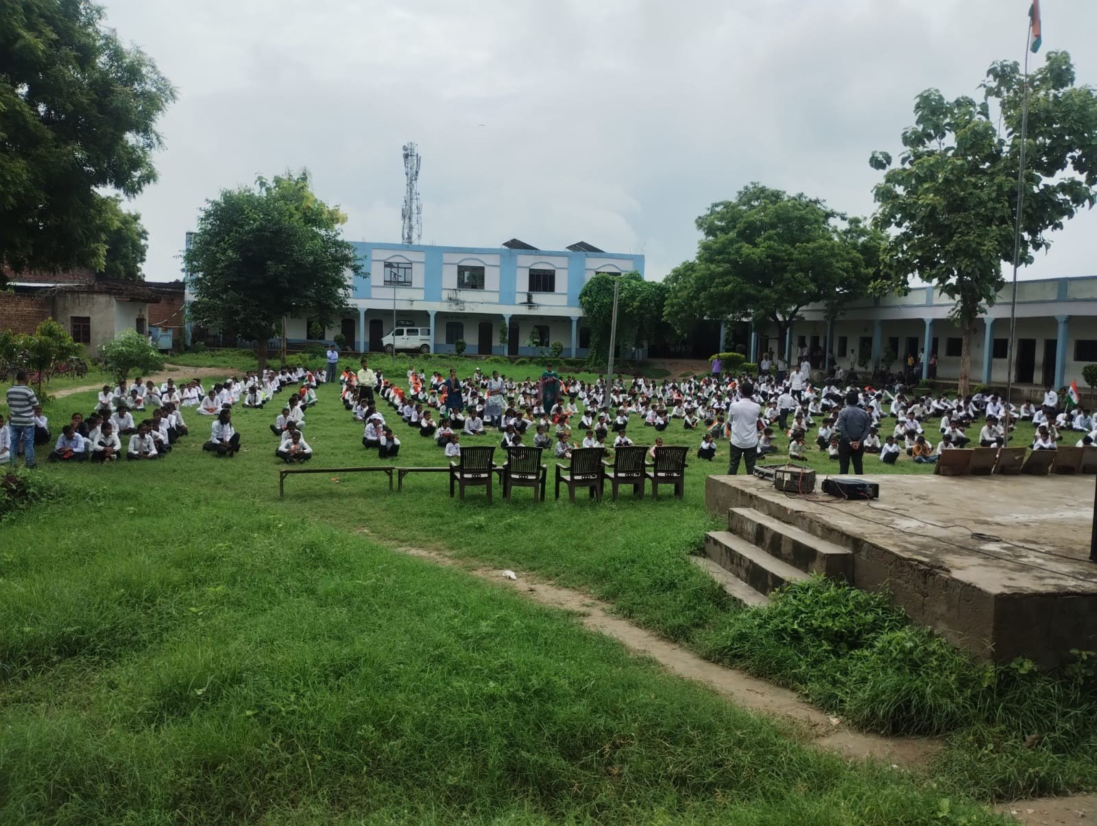 Students gathered on the school campus